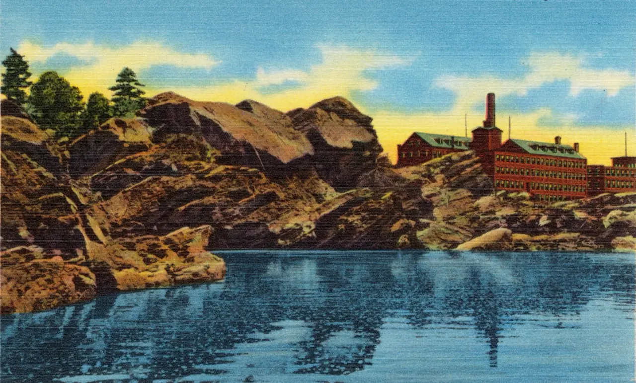 Historic postcard view of Great Falls between Auburn and Lewiston